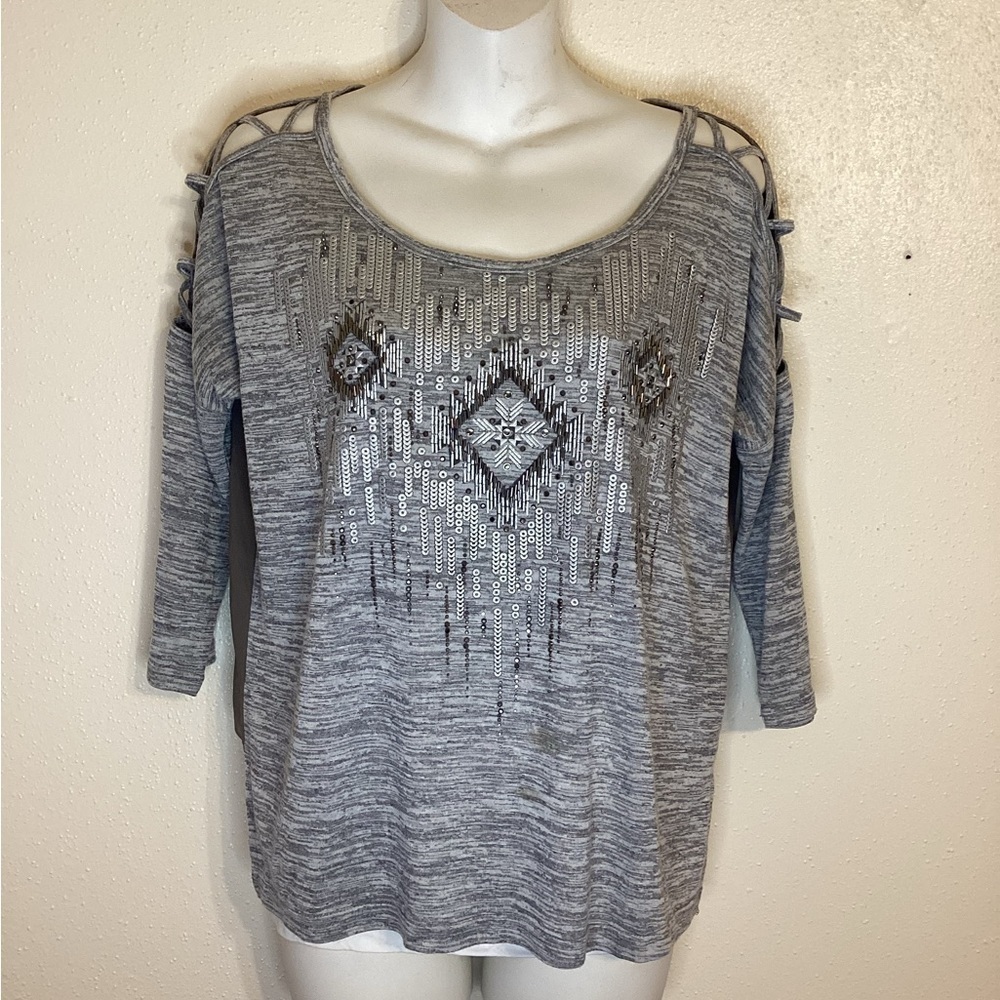 Miss Me Tribal 2 Sided Top  W Criss Cross Shoulder